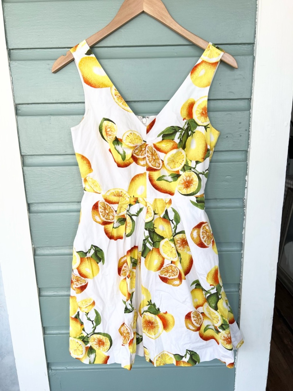 Banana republic lemon print citrus fit and flare dress summer Italy vacation 2P